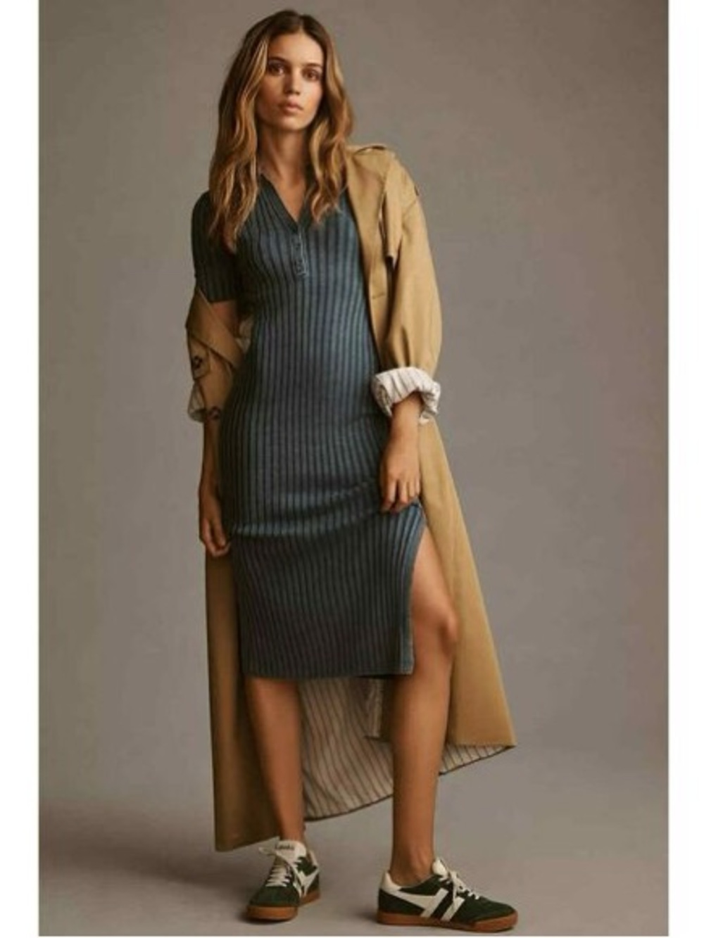 Anthropologie Ribbed Polo Knit Maxi Dress in Slate Blue